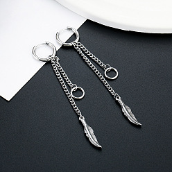 Перо Серьги из 304 нержавеющей стали, цвет нержавеющей стали, цепочка-оберег, перо, 98 мм