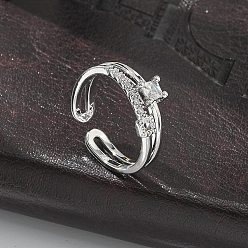 Платина Квадратные прозрачные кольца-манжеты из кубического циркония, украшения из латуни для женщин, долговечный, стойки покрытие, без свинца и без кадмия, платина, 6 мм, размер США 6 (16.5 мм)