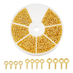 Золотой 540 шт. 3 стили железный винт проушина колышки поручни, за половину пробурено бисера, золотые, 8~10x4~5x1~1.2 мм, отверстие : 2~2.8 мм, около 200 шт. / стиль