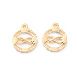 Oro 304 encantos de acero inoxidable, Corte con laser, anillo con infinito, dorado, 12x10x1 mm, agujero: 1.2 mm