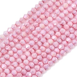 Perlas de Color Rosa Hebras de cuentas de vidrio bicono galvanizadas, de piedras preciosas de imitación, color de ab chapado, facetados, teñido, rosa perla, 3x2.5 mm, agujero: 0.8 mm, sobre 139 unidades / cadena, 14.76'' (37.5 cm)