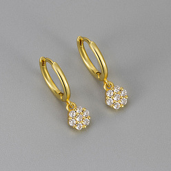 Золотой Серьги-кольца из латуни с прозрачными кубическими циркониями ко Дню святого Валентина, цветок, золотые, 19x5.5 мм