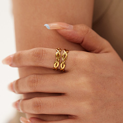 Настоящее золото 18K Модные 304 полые двухслойные витые манжеты из нержавеющей стали, реальный 18 k позолоченный