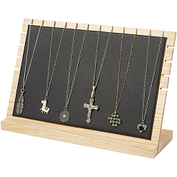 Черный Бамбуковые стенды-органайзеры для ожерелья с наклонной спинкой, с ковриком из искусственной кожи, прямоугольные, чёрные, 30x9.4x19.5 см