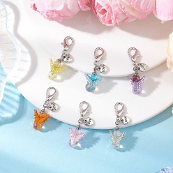 (52) Непрозрачная лаванда Стекло подвесные украшения, ангел, с фурнитурой сплавочной тибетского стиля, разноцветные, 40 мм