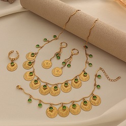 Золотой Ожерелья с подвесками из сплава и кубического циркония, серьги-кольца, браслеты с подвесками и комплекты колец, плоско-круглые, золотые, колье: 18.50 дюйм (47 см)