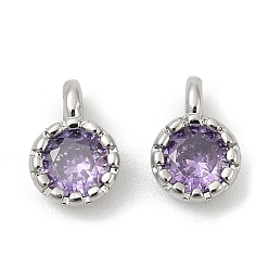 Фиолетовый Кулон из циркония, одиночные каменные прелести, плоско-круглые, стойки покрытие, долговечный, платина, фиолетовые, 6.5~7x4.5~5x3 мм, отверстие : 1 мм
