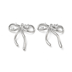 Платинированный Латунные микропаве прозрачные подвески с фианитом, без кадмия, без никеля и без свинца, бантом прелести, Реальная платина, 20x18.5x2.5 мм, отверстие : 0.8 мм