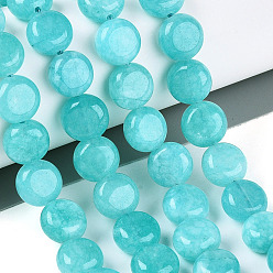 Темно-бирюзовый Окрашенные природные белый нефрит бисер пряди, плоско-круглые, темные бирюзовый, 9.5~10.5x5.5~6 мм, отверстие : 0.8~1 мм, около 38~40 шт / нитка, 15.16~15.55'' (38.5~39.5 см)