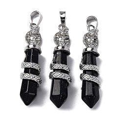 Синий Драгоценный Камень Синтетический синий авантюрин подвески, латунь прелести, без свинца и без кадмия, 46~47x11~12x11 мм, отверстие : 8x5 мм