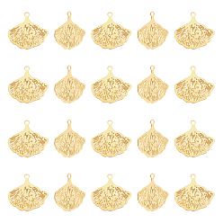 Настоящее золото 18K 201 подвески из нержавеющей стали, гравированные металлические украшения, гингко лист, реальный 18 k позолоченный, 14.5x15x0.4 мм, отверстие : 1.2 мм, 30 шт / коробка