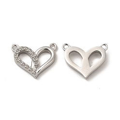 Couleur Acier Inoxydable Pendentif en acier inoxydable anti-ternissement 304 montures en strass, charmes de coeur, couleur inox, s'adapter pour 1 mm strass, 12.5x15x2.5mm, Trou: 1.2mm