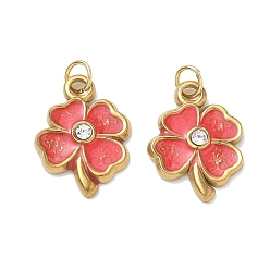 Echt 18 k vergoldet 304 aus Stahl-Email-Anhänger, Klee Reize, mit Strass, Ionenbeschichtung (ip), echt 18 k vergoldet, 19x14x2 mm, Bohrung: 4 mm