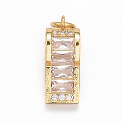 Настоящее золото 18K Подвески из латуни с покрытием из прозрачного кубического циркония, без кадмия, без никеля и без свинца, долговечный, свистеть, реальный 18 k позолоченный, 14.5x6.5x5 мм, Перейти кольцо: 4x0.5 мм, внутренний диаметр: 2.5 мм