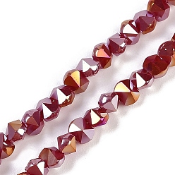 Темно-Красный Стеклянные бусины с гальваническим покрытием , граненые, позолоченные цвета ab, конус, темно-красный, 5x6.5x5 мм, отверстие : 1.2 мм, около 95~100 шт / нитка, 18.66~19.06'' (47.4~48.4 см)