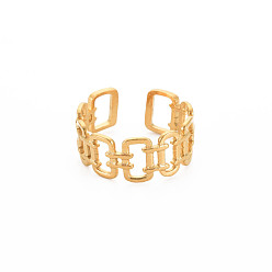 Real 18K Gold Plated Ion Plating(IP) 304 Stainless Steel Open Rectangle Cuff Ring for Women, Nickel Free, Real 18K Gold Plated, US Size 8(18.1mm)