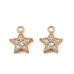 Настоящее золото 18K Латунные микро проложить кубического циркония подвески, звезды прелести, реальный 18 k позолоченный, 9.5x7.5x2.4 мм, отверстие : 1.2 мм