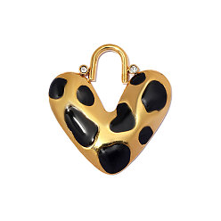 Черный 304 нержавеющей стальной эмали подвески, шарма сердца, ионное покрытие (ip), долговечный, реальный 18 k позолоченный, чёрные, 33x30 мм, отверстие: 1.50 мм