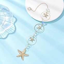 Золотой Стеклянные подвесные ловцы солнца, с латунным звеном и 304 подвесками в виде морских звезд из нержавеющей стали, создатель радуги, для наружного украшения сада, золотые, 355 мм