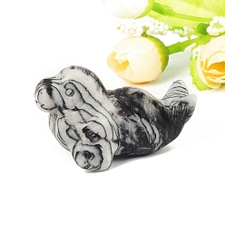 Камень Сетки Резные фигурки целебных морских собак из натурального сетчатого камня, Украшения из камня с энергией Рейки, 50.8 мм