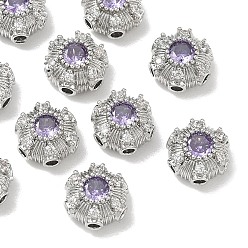 Lilas Maillons multi-rangs en laiton pavé de zircone cubique shegrace, fleur, sans cadmium et sans plomb et sans nickel, platine, lilas, 8x5mm, Trou: 1.4mm