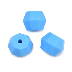Deep Sky Blue Silicone Beads, Polygon, Faceted, Deep Sky Blue, 11x15mm, Hole: 2mm