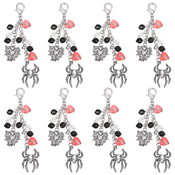 Черный Цвет Металла & Цвет Нержавеющей Стали 8 шт. Хэллоуин паук и паутина акриловые и сплав подвеска украшение, Сплав с застежками когтя омара, металлический черный & цвет нержавеющей стали, 85 мм