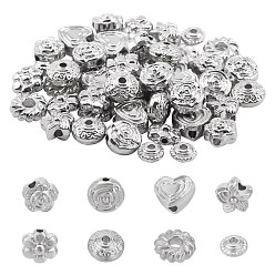 Platinum 48Pcs 8 Style Alloy Beads, Cadmium Free & Lead Free, Mixed Shape, Real Platinum Plated, 6pcs/style
