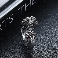 Antique Silver Tibetan Style Alloy Adjustable Rings, Rooster, Antique Silver, Inner Diameter: 20mm