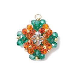 Темно-Оранжевый Подвески из стекла с имитацией австрийского хрусталя в форме биконуса, клевер, с 304 нержавеющей стали, реальный 18 k позолоченный, граненые, темно-оранжевый, 23~24x23~24x7 мм, отверстие : 3 мм