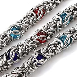 (52) Непрозрачная лаванда 304 византийские цепи из нержавеющей стали, несварные, с катушкой, цвет нержавеющей стали, Стеклянные бусины, разноцветные, 10 мм