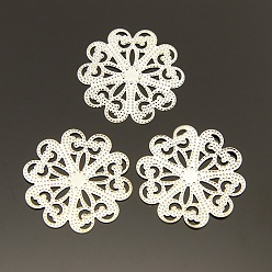Silver Flower Iron Filigree Findings for Hair Accessories Making, Silver Color Plated, 27x0.5mm