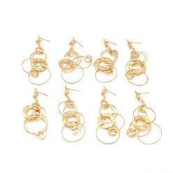 Chapado en Oro Real 18K Anillos entrelazados de latón cuelgan aretes para mujer, sin plomo, cadmio, níquel, real 18 k chapado en oro, 74 mm, pin: 0.8 mm