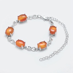 Carnelian Natural Carnelian Link Chain Bracelets, with Brass Findings, Real Platinum Plated, Oval and Infinity, 5-3/4 inch~6 inch(14.5~15cm)