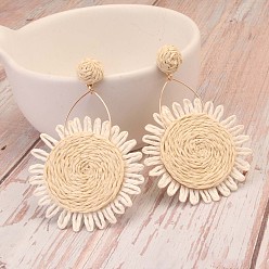 Папайя Оранжевый Серьги-гвоздики из цветочного сплава и рафии, золотые, papayawhip, 90x58 мм