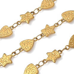 Chapado en Oro Real 18K Cadenas de eslabones triangulares y en forma de estrella de acero inoxidable martillado, soldada, real 304 k chapado en oro, triángulo: 18 mm, estrella: 11.5x7x1 mm.