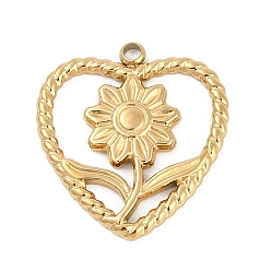 Сердце 304 подвески из нержавеющей стали, цветочным узором, реальный 18 k позолоченный, ионное покрытие (ip), сердце, 22.5x21x2 мм, отверстие : 1.8 мм
