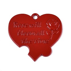 (123L) Белый крем непрозрачный блеск Спрей окрашены сплава большие кулоны, сердце с розой и словом, без кадмия, без никеля и без свинца, огнеупорный кирпич, 46x50x3 мм, отверстие : 4 мм