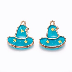 Синий Подвески из эмали и сплава, подвески для шляпы ведьмы, золотой свет, синие, 20.5x19x2 мм, отверстие : 1.6 мм