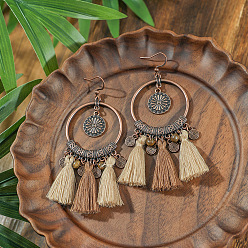 Ring Серьги-люстры с кисточками из богемного сплава, Красная медь, кольцо, 88x35 мм