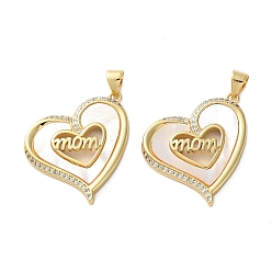 Сердце Латунные микро проложить кубического циркония подвески, с оболочкой, материнские темы, реальный 18 k позолоченный, стойки покрытие, прочное покрытие, без кадмия и без свинца, сердце, 26.5x22x3.5 мм, отверстие : 4.5x3.5 мм