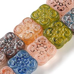 (52) Непрозрачная лаванда Окрашенные стеклянные бусины , квадрат с руной, разноцветные, 13.5~14x13.5~14x5.5~6 мм, отверстие : 0.9 мм, около 28 шт / нитка, 14.72'' (37.4 см)