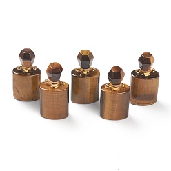 Тигровый глаз Природных тигровый глаз подвески, открываемый флакон духов, с фурнитурой латунной золотого тона, 33~35x17~19x11~13 мм, отверстие : 2 мм, емкость: 1 мл (0.03 жидких унций)