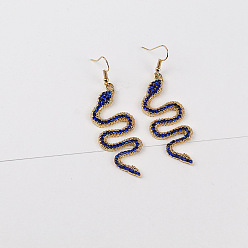 Сапфир Болтаться серьги сплава горный хрусталь, змея, золотые, сапфир, 70x21 мм