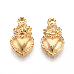 Настоящее золото 18K 304 прелести нержавеющей стали, ионное покрытие (ip), очарование священного сердца, реальный 18 k позолоченный, 14x8x2 мм, отверстие : 1.2 мм