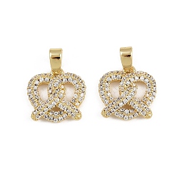 Настоящее золото 18K Латунные микро проложить кубического циркония подвески, крендельки-очарования, стойки покрытие, долговечный, без свинца и без кадмия, реальный 18 k позолоченный, 12x12.5x2.5 мм, отверстие : 2.5x4.5 мм