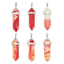 Brass+Glass 6Pcs Glass Pointed Pendants, with Platinum Tone Brass Findings, Bullet, 37x12x10mm, Hole: 4mm,