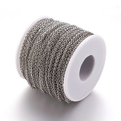 Stainless Steel Color 304 Stainless Steel Cable Chains, Unwelded, with Spool, Oval, Stainless Steel Color, 3x2x0.6mm, about 164.04 Feet(50m)/roll