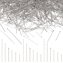 Нержавеющая Сталь Цвет 1200 шт 6 стили 304 штифты с плоской головкой из нержавеющей стали, цвет нержавеющей стали, 15~40x0.7 мм, 21 датчик, Руководитель: 1.5~1.6 mm, 200 шт./стиль