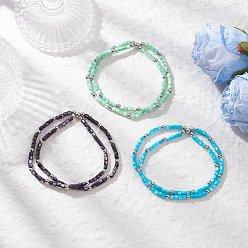 (52) Непрозрачная лаванда 3шт 3 цвета натуральные пресноводные ракушки бусины двухслойные эластичные браслеты для женщин, колонка, с платиновыми латунными бусинами, разноцветные, внутренний диаметр: 2-1/4 дюйм (5.85 см), 1 шт / цвет